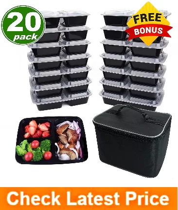 Meal Prep Containers 3 Compartment [20 Pack]